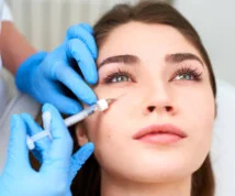 Woman in a tear trough filler procedure