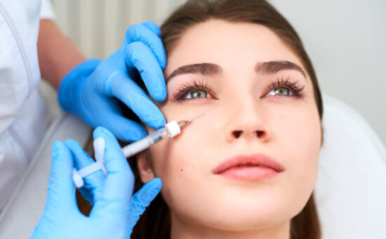 Woman in a tear trough filler procedure